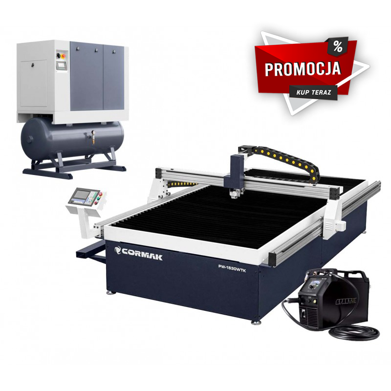 Wypalarka plazmowa PW-1530 WTK 1500x3000 ze stołem wodnym + kompresor Luft 1000 + źródło SPARTUS ProCUT 125CNC
