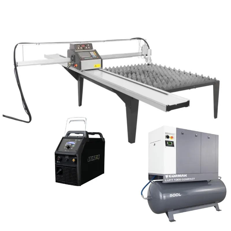 Máquina de corte a plasma e gás ZZ 1500x3000 + compressor Luft 1000 + fonte SPARTUS ProCUT 125CNC