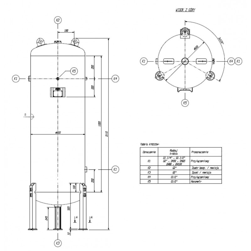 Reservatório vertical de ar comprimido para compressor, 16 bar, 500 L + acessórios