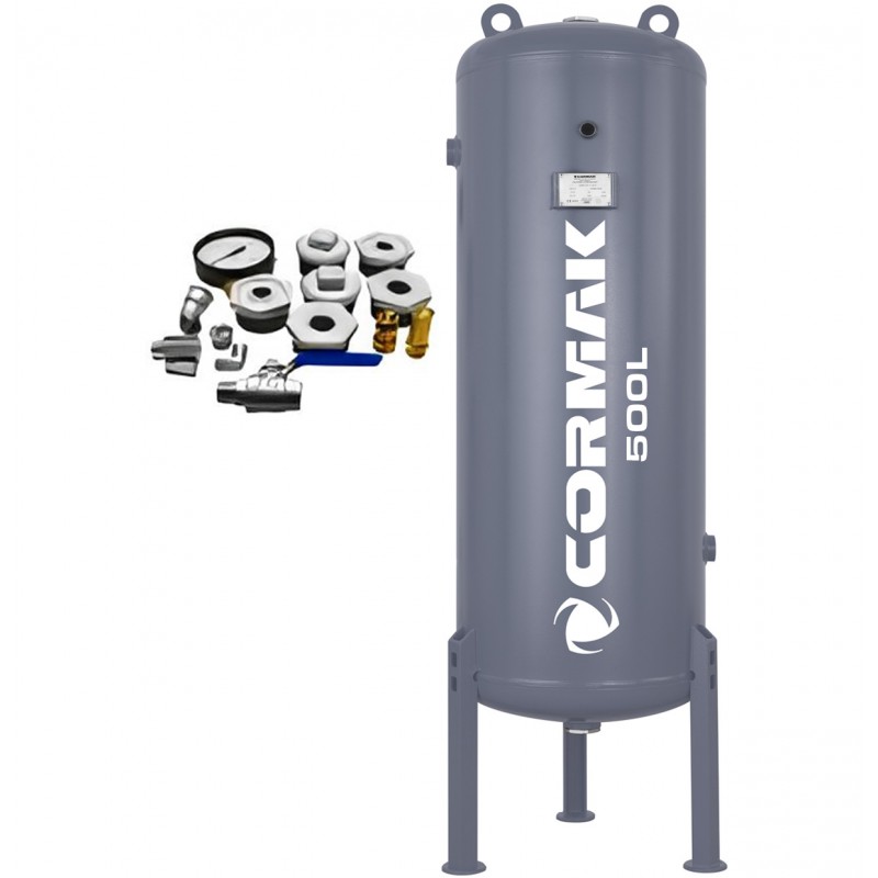 Reservatório vertical de ar comprimido para compressor, 16 bar, 500 L + acessórios