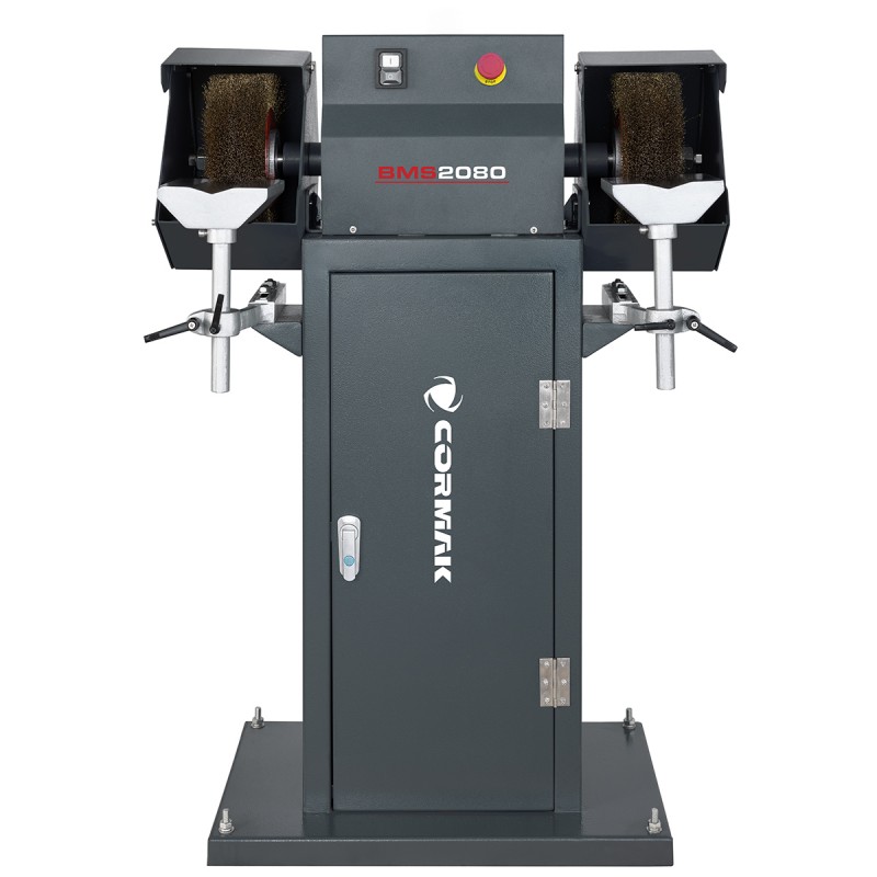 Lixadeira industrial de dois discos com escovas e desbastadora BMS2080 com base