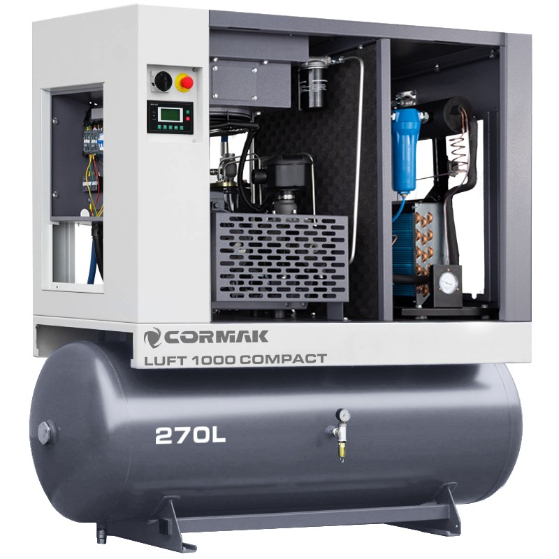 Compressor de parafuso com secador e reservatório de 270 L - LUFT 1000 COMPACT 7,5 kW - 950 L/min