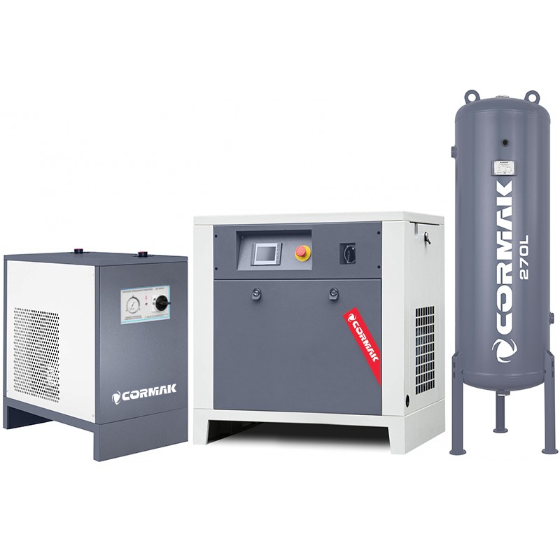 Sprężarka śrubowa z falownikiem LUFT 1000 - 7,5kW - 950 L/min. + Osuszacz ziębniczy N10S + Zbiornik ciśnieniowy pionowy 270 L
