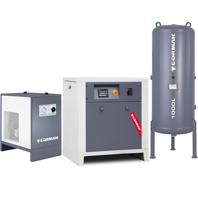 Sprężarka śrubowa LUFT 1000 - 7,5kW - 950 L/min. + Osuszacz ziębniczy N10S + Butla pionowa na sprężone powietrze 1000 L