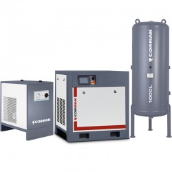 Sprężarka śrubowa z falownikiem THEOR 30 - 22kW - 3200 L/min. + Osuszacz ziębniczy N30S + Zbiornik ciśnieniowy pionowy 1000L