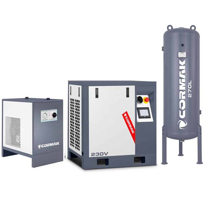 Sprężarka śrubowa z falownikiem LUFT 400 - 3,0kW - 380L/min. 230V + Osuszacz ziębniczy N10S + Zbiornik ciśnieniowy pionowy 270 L