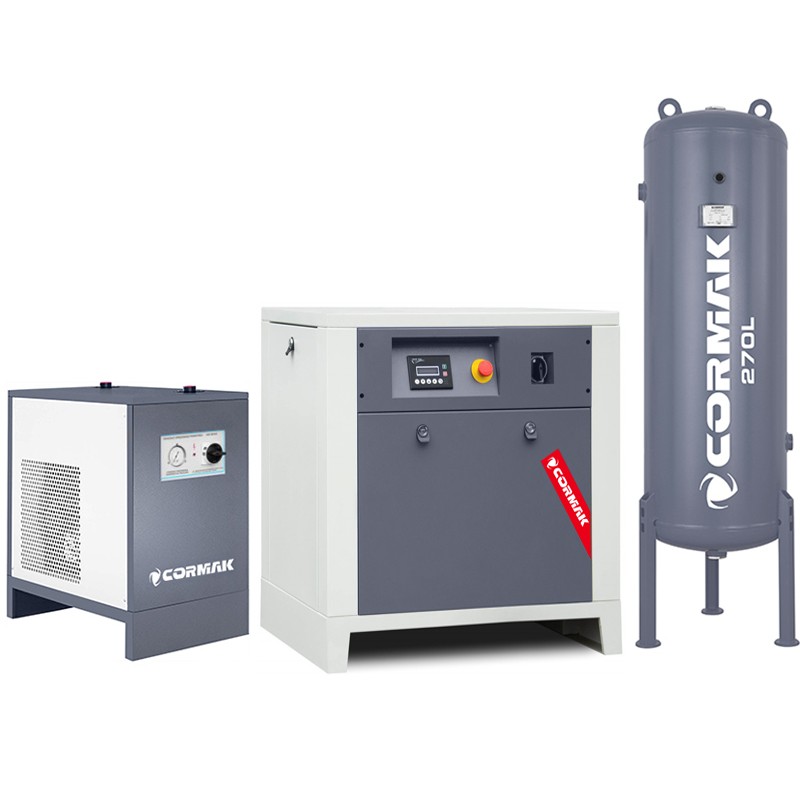 Sprężarka śrubowa LUFT 1000 - 7,5kW - 950 L/min. + Osuszacz ziębniczy N10S + Zbiornik ciśnieniowy pionowy 270 L