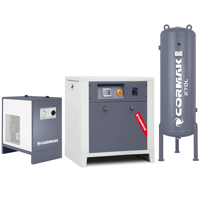 Sprężarka śrubowa z falownikiem LUFT 1000 - 7,5kW - 950 L/min. + Osuszacz ziębniczy N10S + Zbiornik ciśnieniowy pionowy 270 L