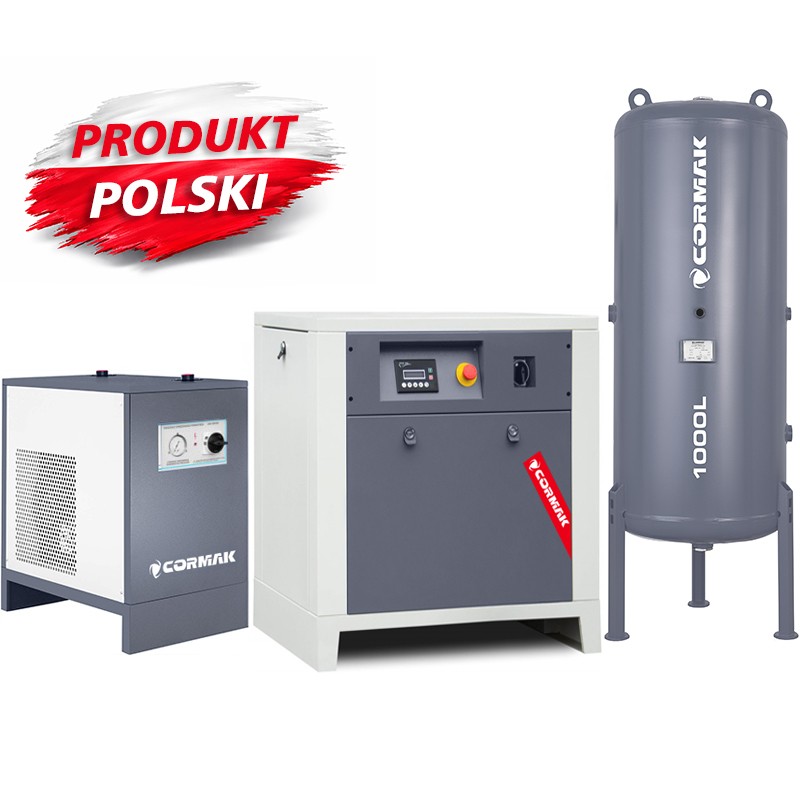 Sprężarka śrubowa LUFT 1000 - 7,5kW - 950 L/min. + Osuszacz ziębniczy N10S + Butla pionowa na sprężone powietrze 1000 L