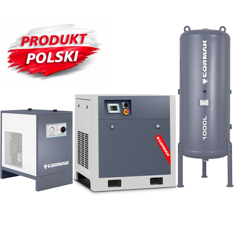Sprężarka śrubowa z falownikiem LUFT 1500 - 11kW - 1580 L/min. + Osuszacz ziębniczy N20S + Zbiornik ciśnieniowy pionowy 1000 L