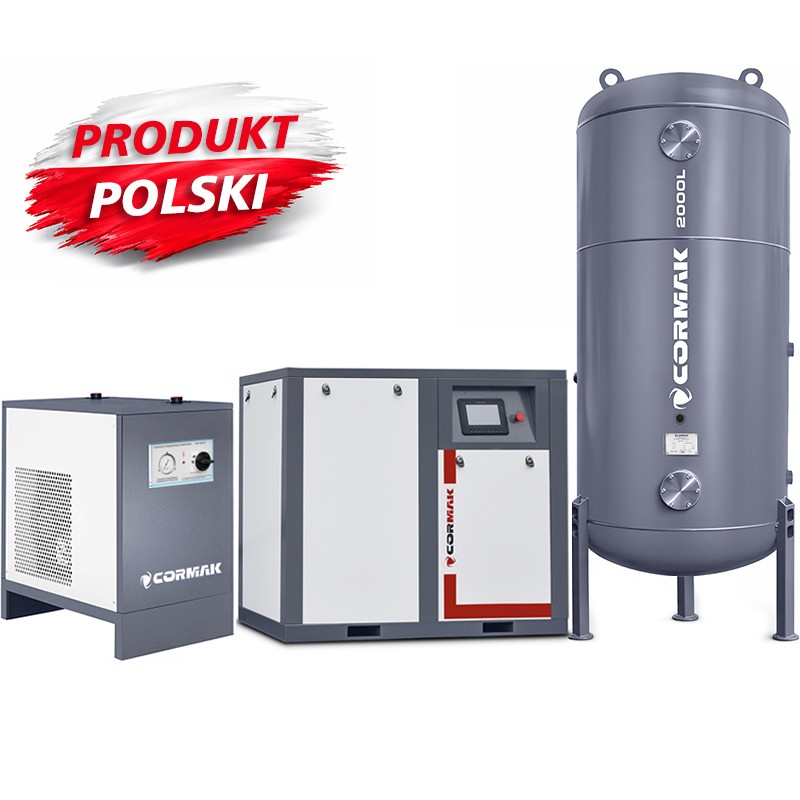 Sprężarka śrubowa z falownikiem THEOR 50 - 37kW - 7000 L/min. + Osuszacz ziębniczy N50S + Zbiornik ciśnieniowy pionowy 2000L