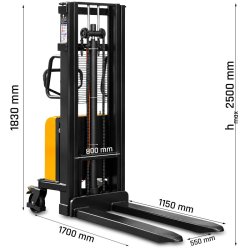 Empilhador de paletes semi-elétrico com mastro B1025 (capacidade de carga de 1000 kg, altura de elevação de 2500 mm)