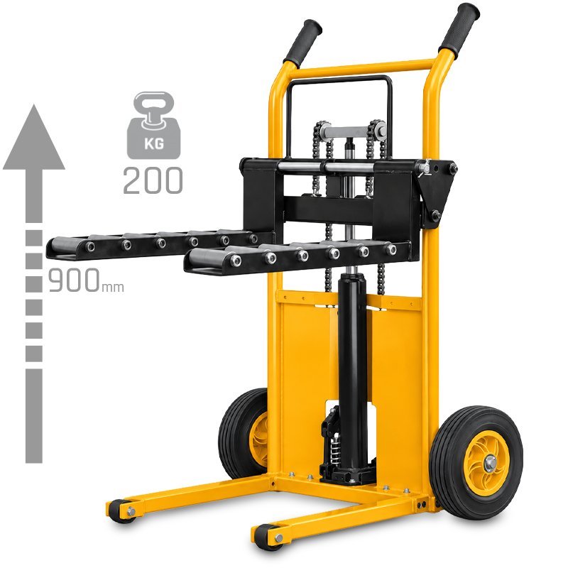 Carrinho de transporte WLTC com garfos com roletes (capacidade de carga de 200 kg, altura de elevação de 900 mm)