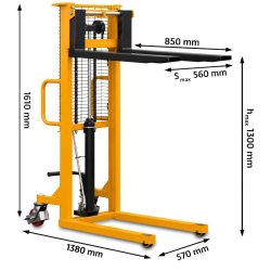 Porta-paletes com mastro CORMAK P513 (capacidade de carga de 500 kg, altura de elevação de 1300 mm)