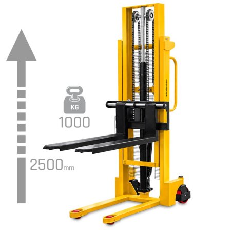 Empilhador de paletes WRHS 1025 com garfos ajustáveis (capacidade de carga de 1000 kg, altura de elevação de 2500 mm)