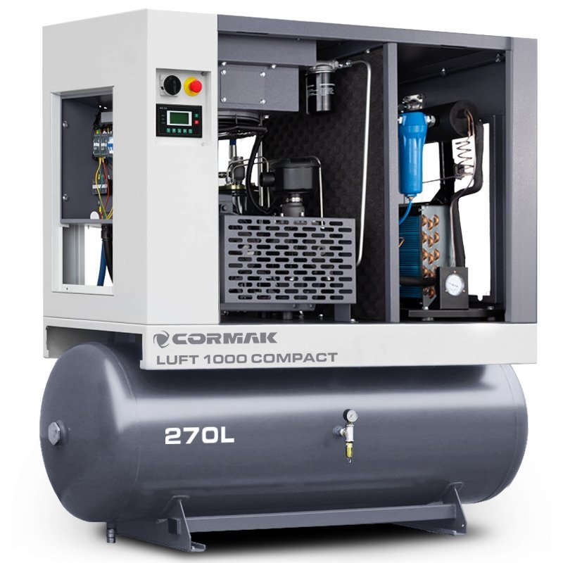 Compressor de parafuso com secador e reservatório de 270 L - LUFT 1000 COMPACT 7,5 kW - 950 L/min