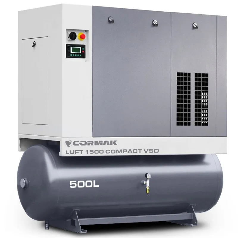 Compressor de parafuso com secador, variador de frequência VSD e reservatório de 500 L - LUFT 1500 COMPACT 11 kW - 1580 L/min