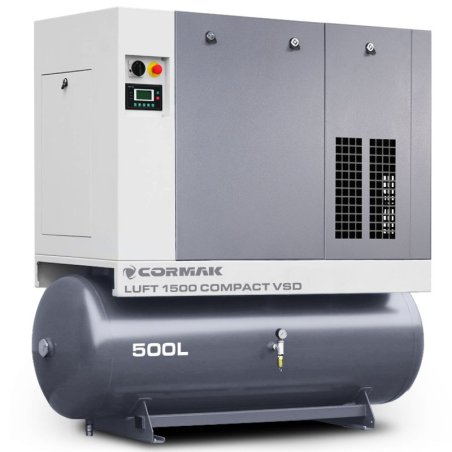 Compressor de parafuso com secador, variador de frequência VSD e reservatório de 500 L - LUFT 1500 COMPACT 11 kW - 1580 L/min