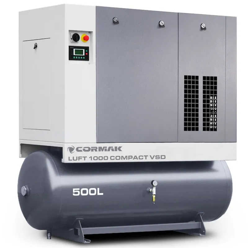 Compressor de parafuso com secador, variador de frequência e reservatório de 500 L - LUFT 1000 VSD COMPACT 7,5 kW - 950 L/min