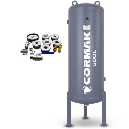 Reservatório vertical de ar comprimido para compressor, 11 bar, 500 L + acessórios