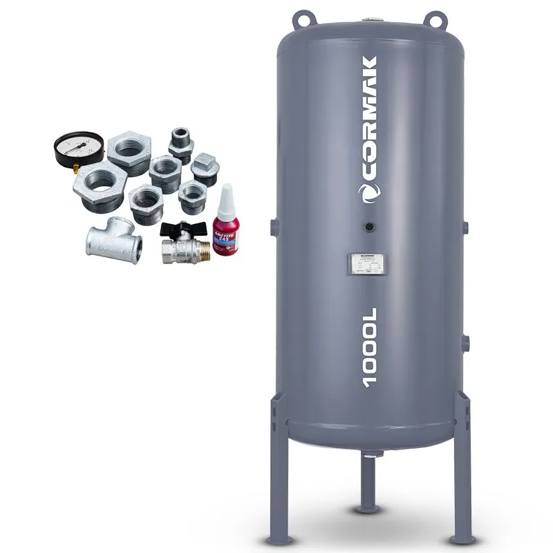 Reservatório vertical de ar comprimido para compressor, 11 bar, 1000 L + acessórios
